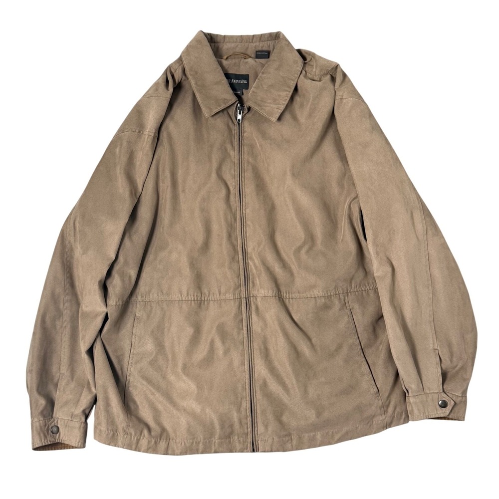 St Johns Bay Chore Jacket Men XL Tan Suede Plaid Lined Old Money Minimalist